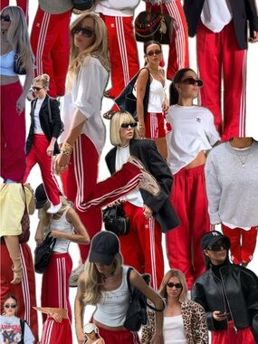 adidas Red Three-Stripe Track Pants size small womens streetstyle europe